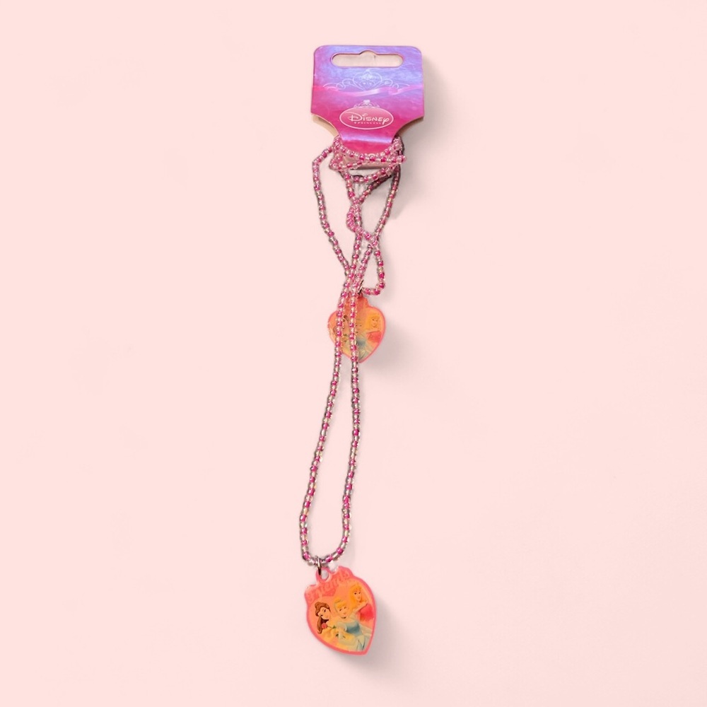 Disney Princess Pink Beaded Necklace and Bracelet with Heart Pendants